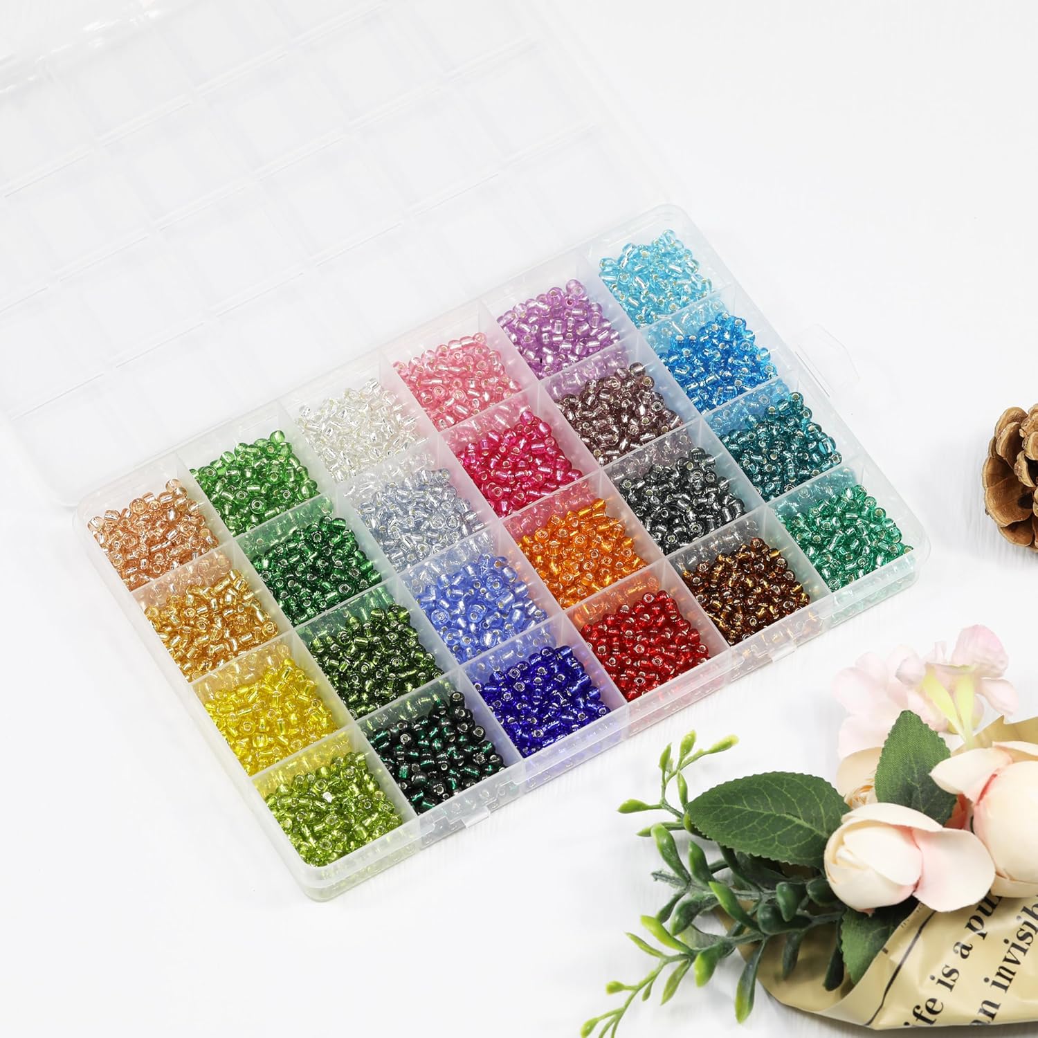 4mm Silver Lined Glass Seed Beads Kit - 3960pcs with Storage Box, 24 Vibrant Colors (165pcs/Color), Ideal for Jewelry Making, Bracelets & DIY Crafts - Image 2