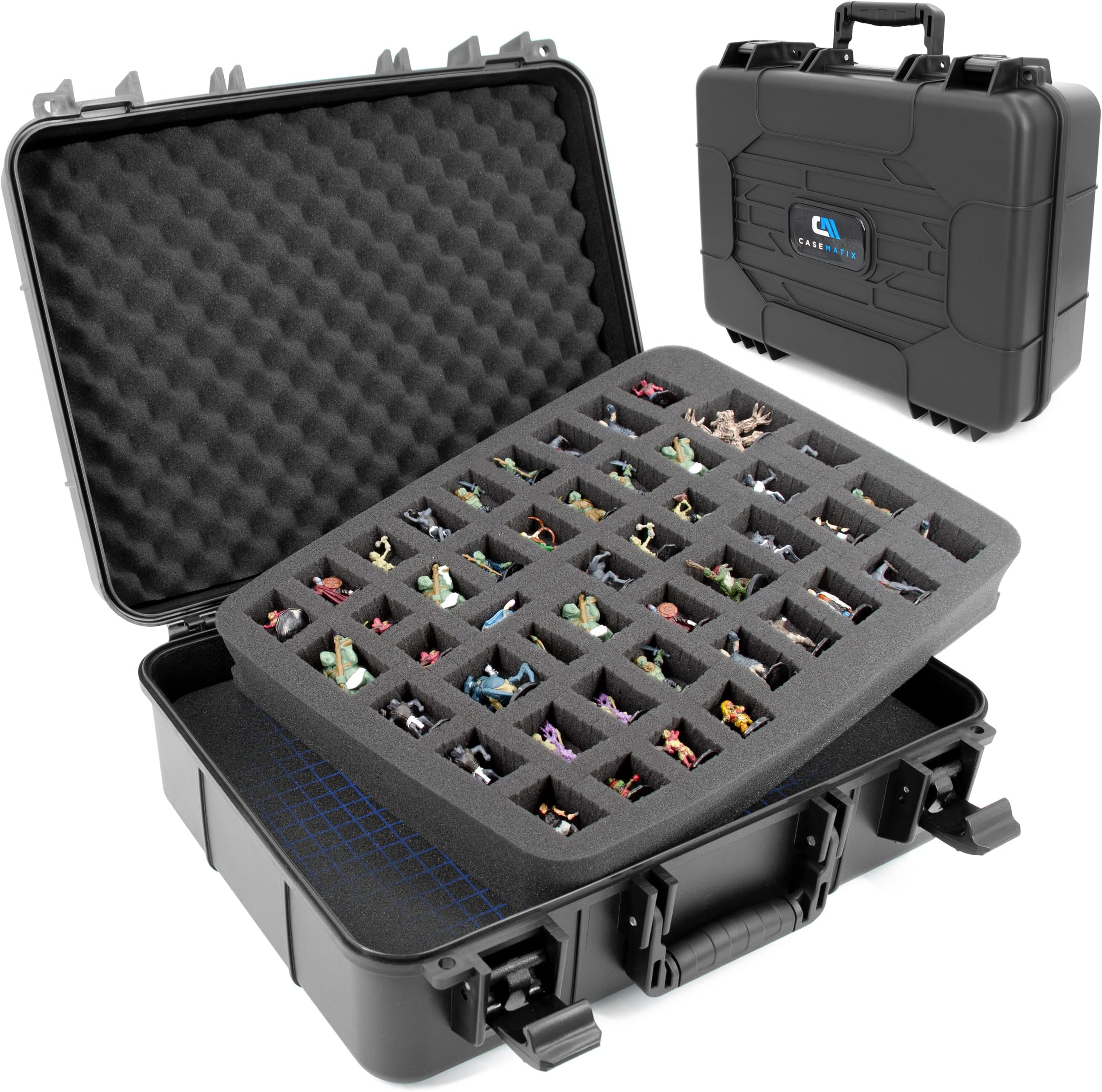 CASEMATIX Miniature Storage Case with Hard Shell & Customizable Foam – Travel Case Compatible with Warhammer 40K, DND, RPG Miniatures, Large Units, Vehicles & Tabletop Figures