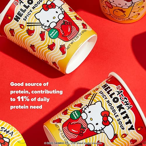 Vista 8 de Hello Kitty - Taza de fideos Ramen instantáneos, paquete de 6 unidades, sabor picante vegano Mezcla de sopa de ramen premium apta para microondas