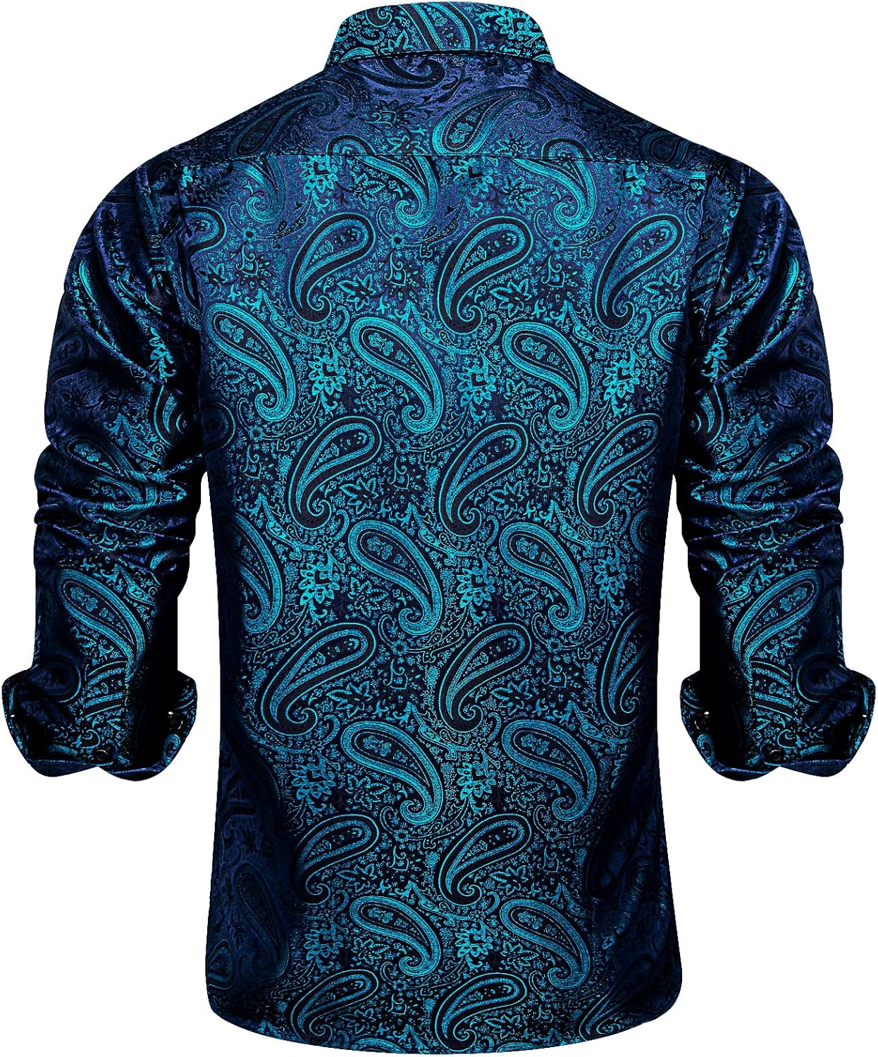 DiBanGu Mens Paisley Dress Shirt Silk Jacquard Button Down Shirts Regular Fit Long Sleeve Shirt for Wedding Party