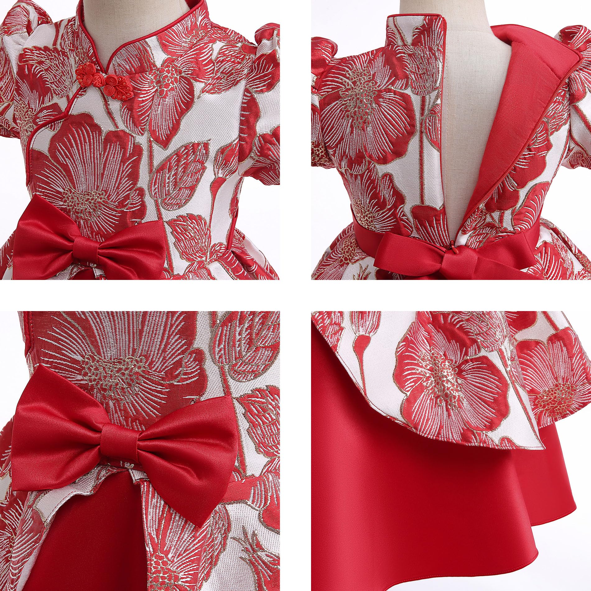Dziewczęce sukienki w stylu chińskim na ślub Cheongsam Sukienki dla dziewczynek księżniczki sukienki z haftem czerwony dzieci