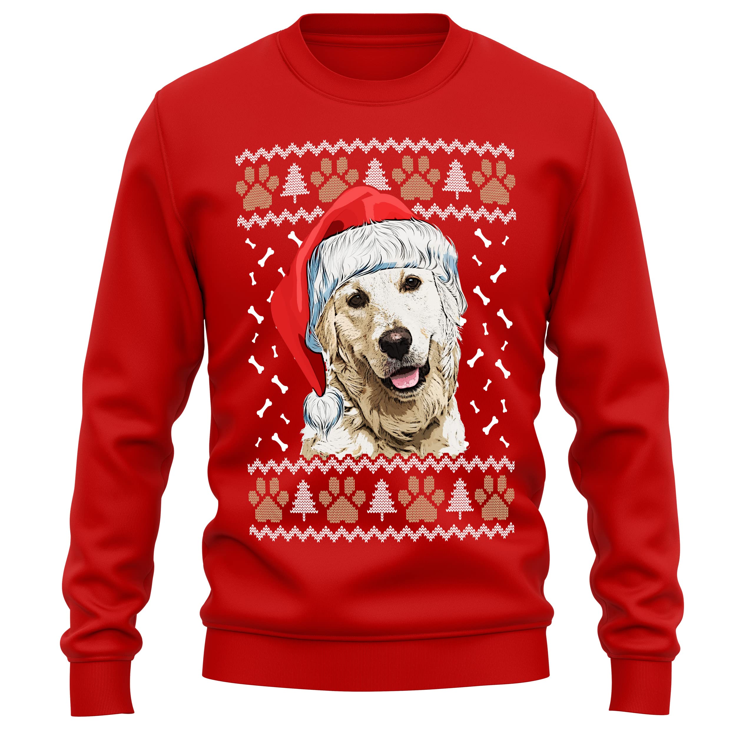 Purple Print House Golden Retriever Christmas Sweatshirt Adult Xmas Jumper For Dog Owner Gifts Autumn Winter Puppy Walks Sweater For Him and Her, XL, Red