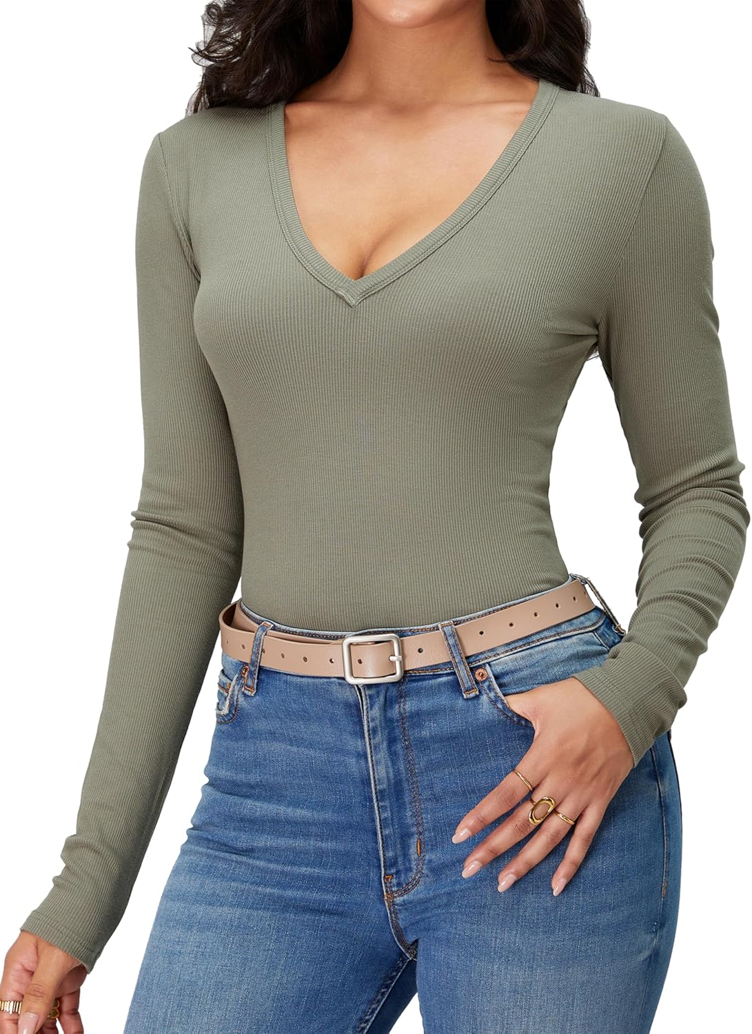 iGENJUN Women Long Sleeve V Neck Shirts for Women Business Casual Work Top Knit Slim Fit for Fall - Image 6