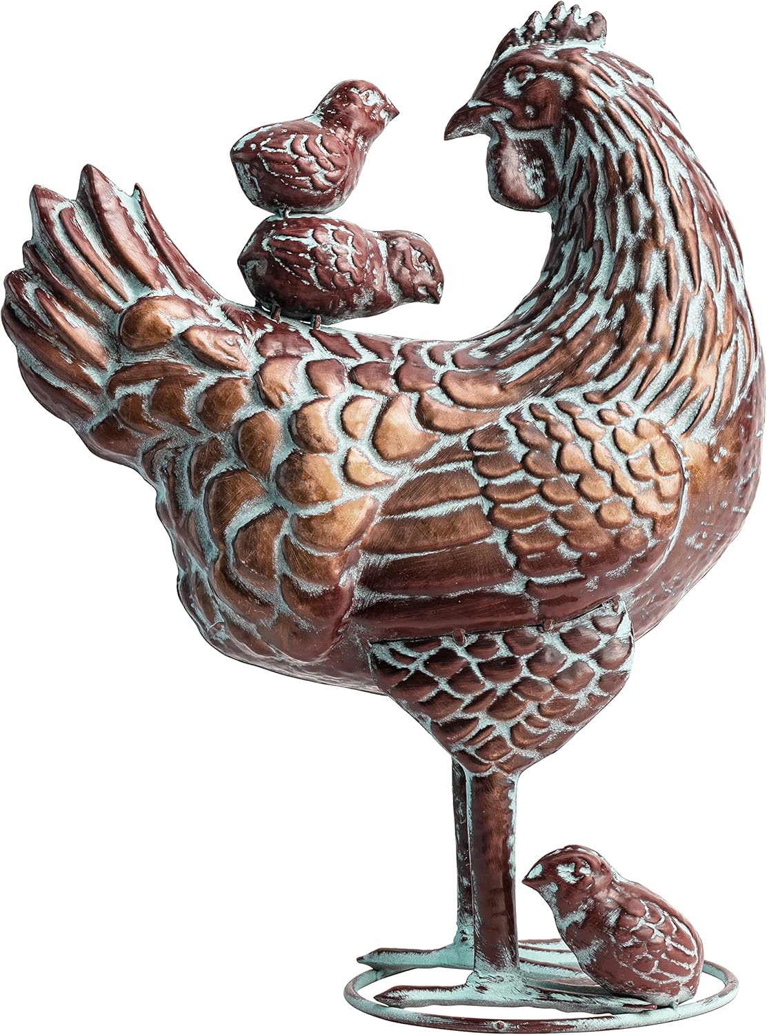 Metal Mother Hen and Chicks Statue for Yard and Garden,13.5" Lx18 H Outdoor Sculptures & Statues, Antique Metal Chicken Yard Art for Home Backyard Patio,Gift for Mom Grandma and Chicken Lovers