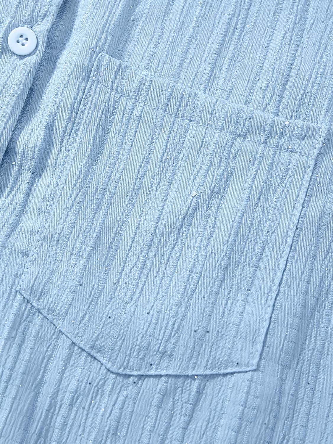 Women's 2 Piece Casual Outfits Glitter Button Down Long Sleeve Shirt and Mini Shorts Matching Sets - Image 4