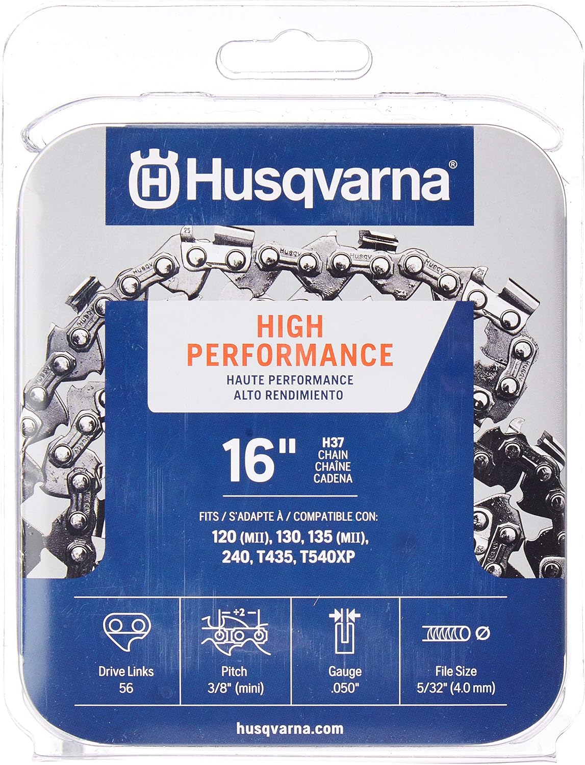 Husqvarna Chainsaw Chain 16" .050 Gauge 3/8 Pitch Low Kickback Low-Vibration, Orange/Gray (531300446)