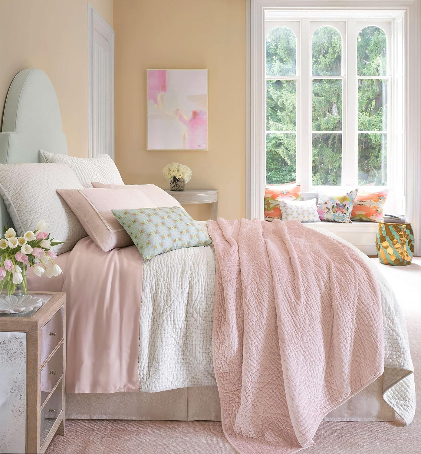 Pine Cone Hill Parisienne Velvet Dove White Quilt, King Size, White Solid Pattern