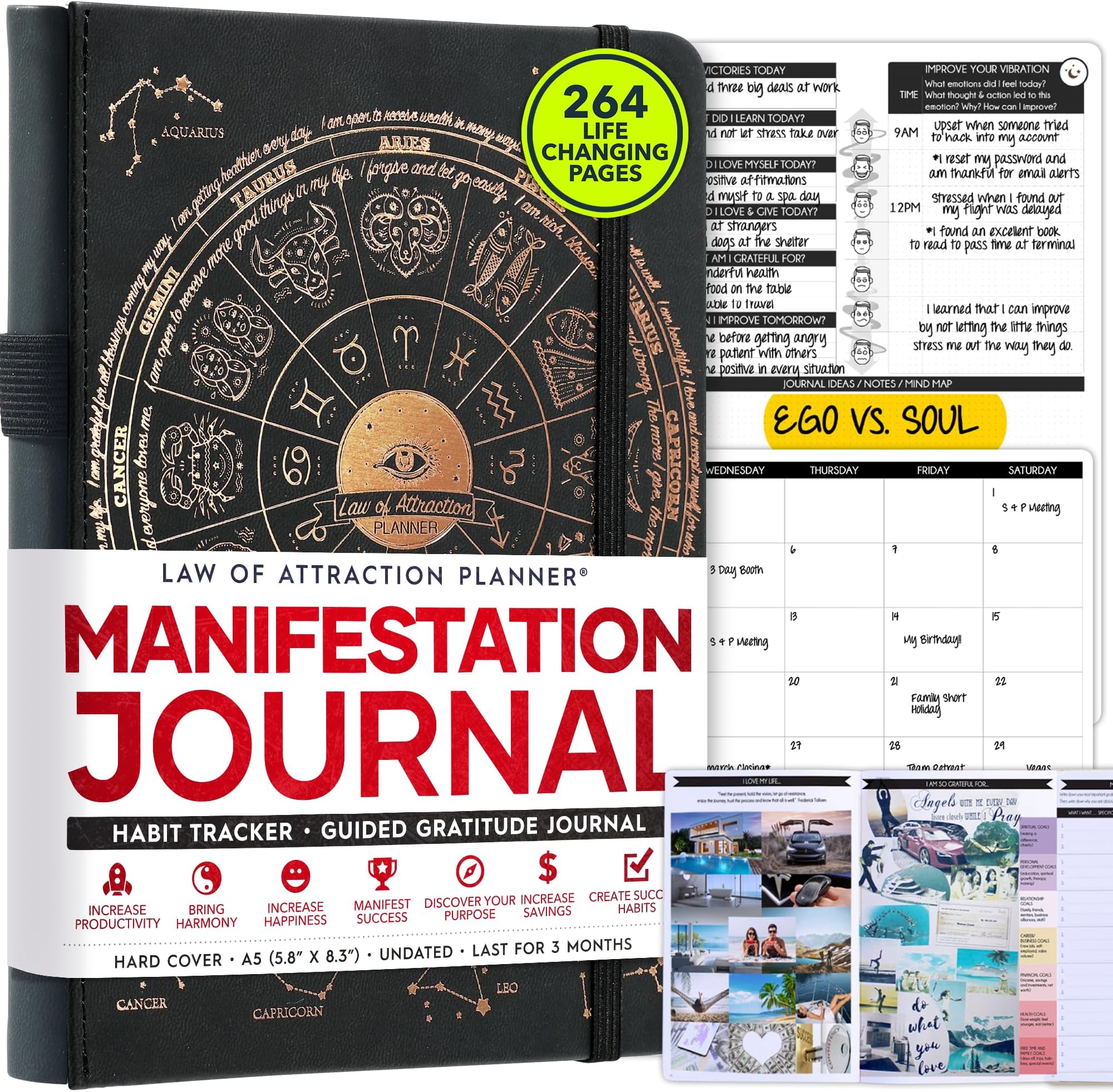 Manifestation Journal, Life and Goal Planner, a 90-Day Journey Creating Your Dream Life, Personal Gratitude Journal, Weekly Success Planner, Vision Board and Organizer, Planner Stickers, Undated