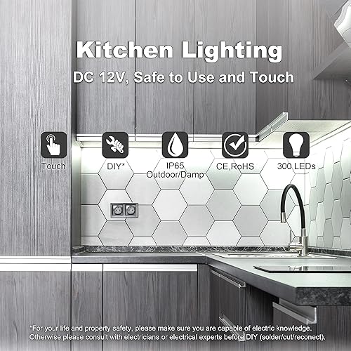 Miniatura 7 de TIIKKASI Tira de luz LED blanca 6000-6500K, 16.4 pies CC 12V, SMD5050 300 LED 60W, IP65 impermeable súper brillante cinta de luz flexible para