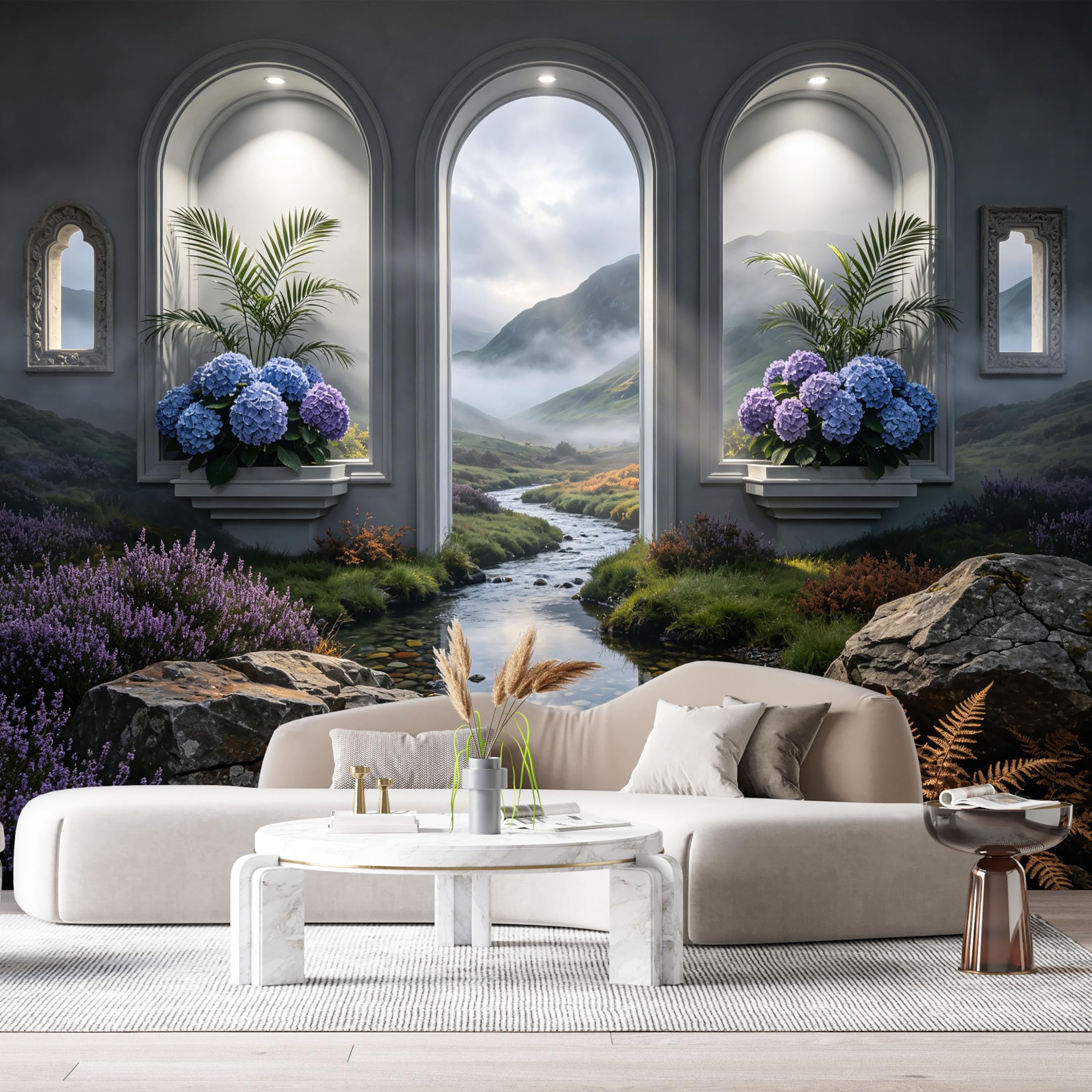 Custom Size Wall Murals Archway Mountain Stream Botanical 3D Trompe L'Oeil SelfAdhesive Wall Fabric Removable Large Wallpaper for Photo Living Room Interior Decor