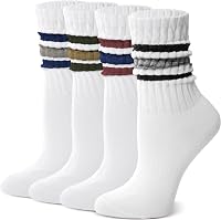 MOSEY KOSY Slouchy Cotton Crew Socks for Women Men - Soft Breathable Colorful Scrunch Calf Socks 4 Pairs