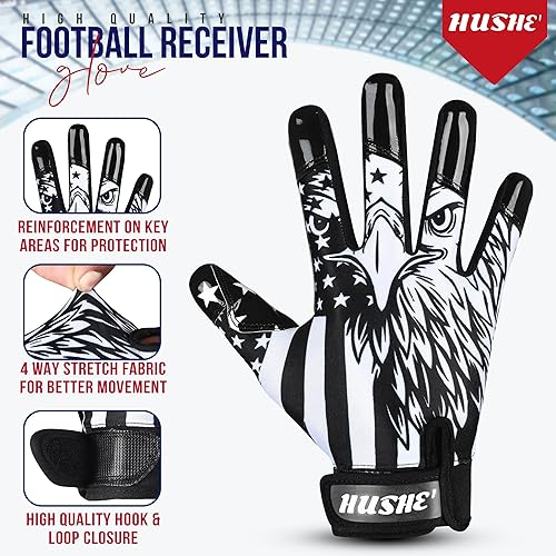 Miniatura 9 de Guantes de fútbol con bandera estadounidense, guantes receptores de fútbol para hombres, guantes de receptor de fútbol con agarre de silicona,