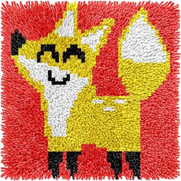 Yglnden Latch Hook Kits for Adults DIY Rug Crafts Fox A Rainbow Pattern Color Printed Canvas,Latch Hook Kits for Beginners Handmade Needlework Crafts Home Decoration,12"x12"