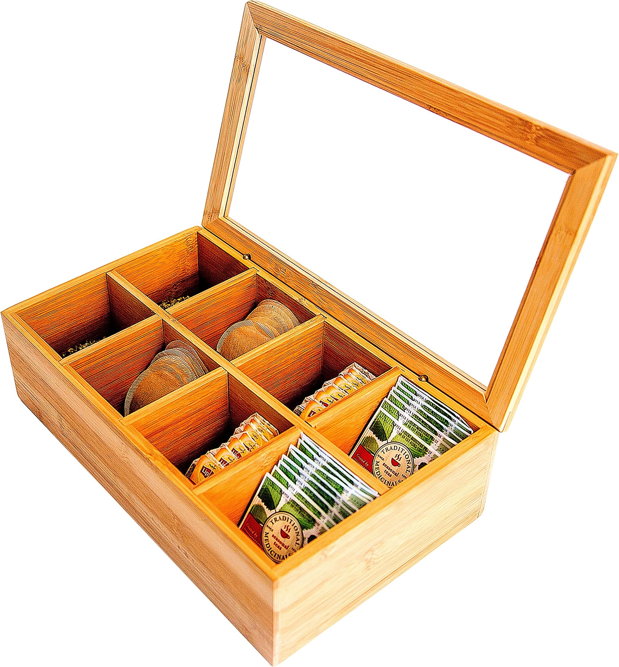 Axis International Bamboo Tea Box with Clear Lid, Brown