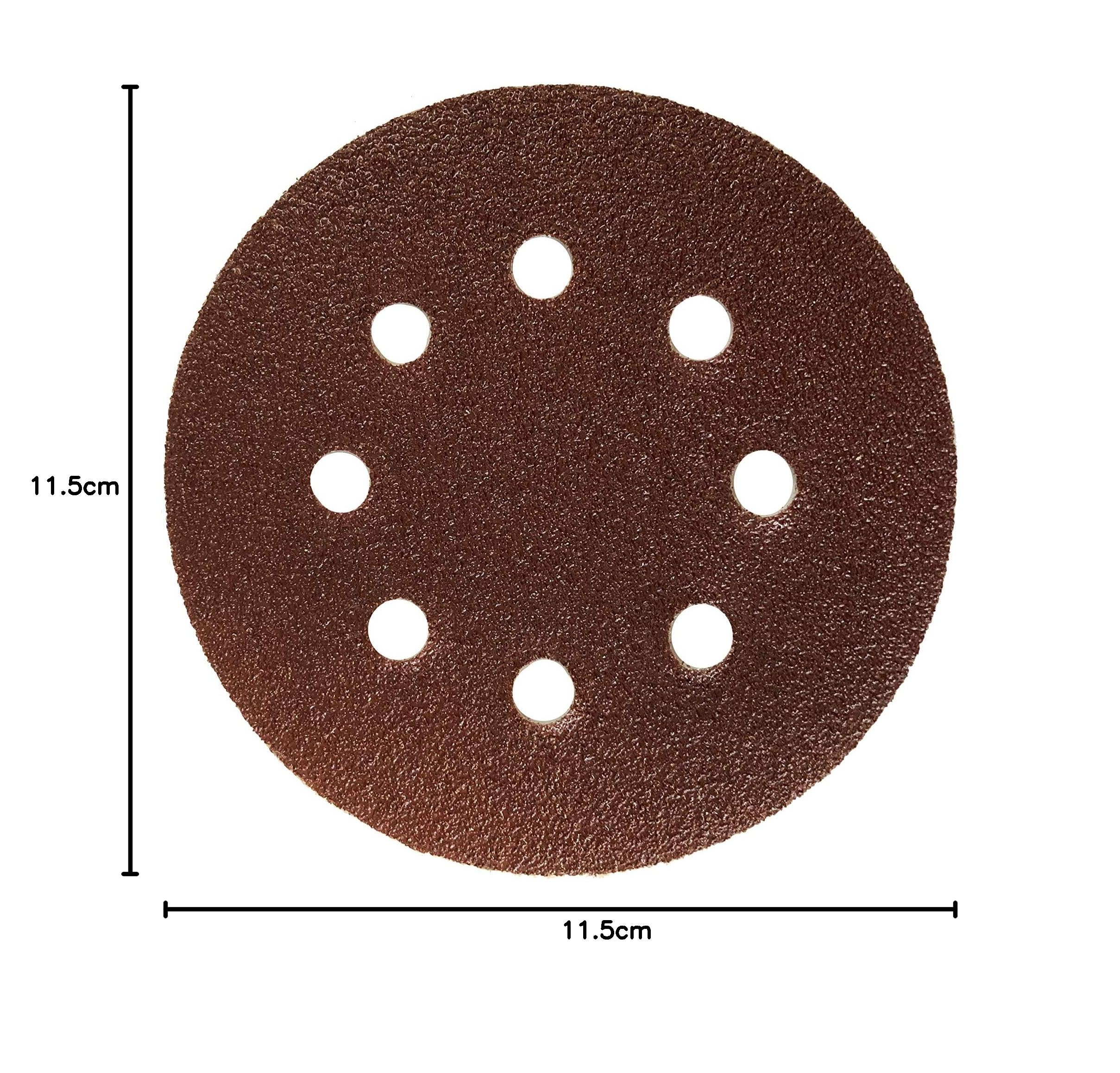GOODWAY Dischi abrasivi in tessuto, 50 pezzi, Ø 115 mm, 8 fori, grana 60, fogli abrasivi per levigatrice orbitale, carta vetrata per legno, metallo e vernice, cuscinetti abrasivi con chiusura in