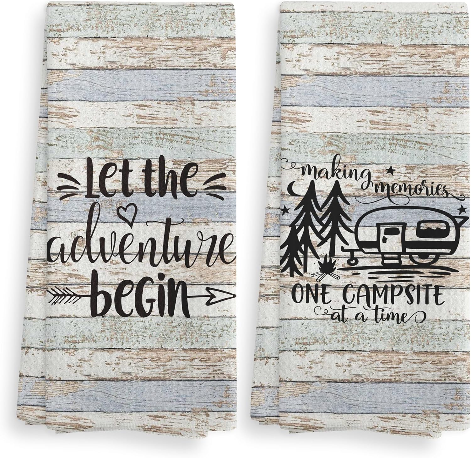 Camping Let the Adventure Begin Kitchen Towels and Dishcloths Sets of 2,Campsite Cabin RV Drying Cloth Hand Towels Tea Towels for Bathroom Kitchen,Campers Camping Lovers Adventurers Gifts,16×24 inches