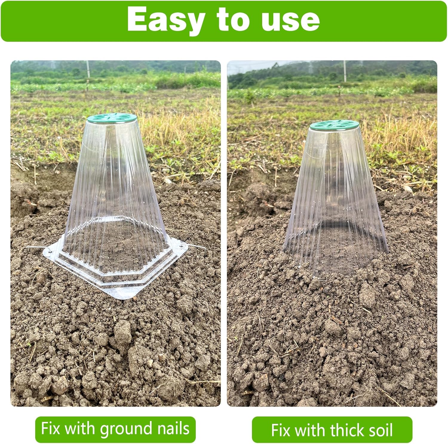 20Pc Reusable Bell-Shaped Plant Covers for Outdoor Gardens, Frost Protection and Animal Defense (Snails, Birds, Rabbits) - with 40 Ground Nails, Transparent Plant Clocks, Ventilation Holes