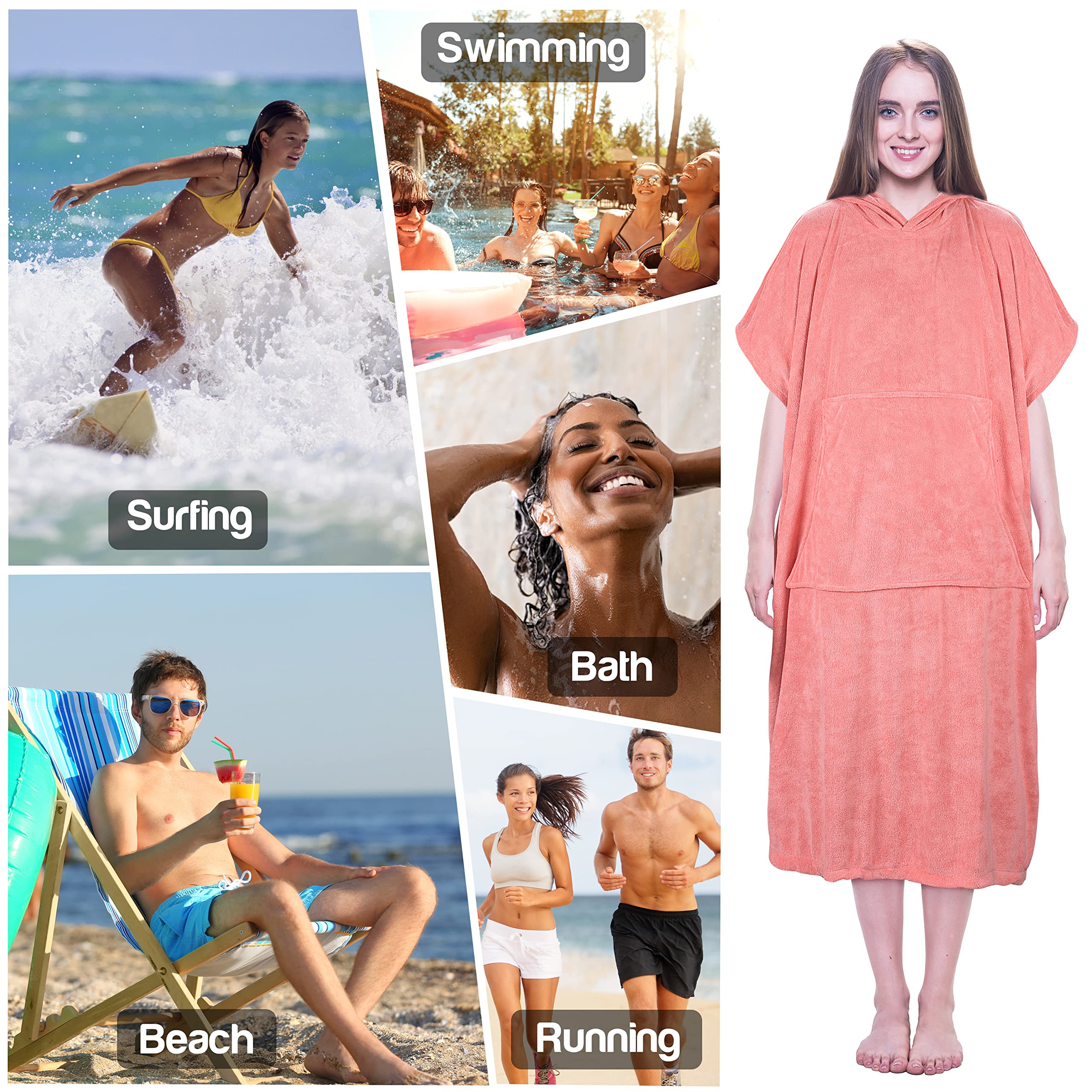 Kato Tirrinia Plażowe ponczo surfingowe z kieszenią, chłonny neopren, z podkładką do przewijania, ręcznik poncho, do surfingu, pływania, dla dorosłych, mężczyzn i kobiet