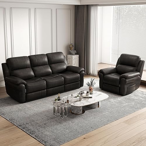 Miniatura 1 de Olodumare Leather Power - Juego de 2 sofás seccionales reclinables para sala de estar, con mesa desplegable, botón USB, cargador inalámbrico, bolsa