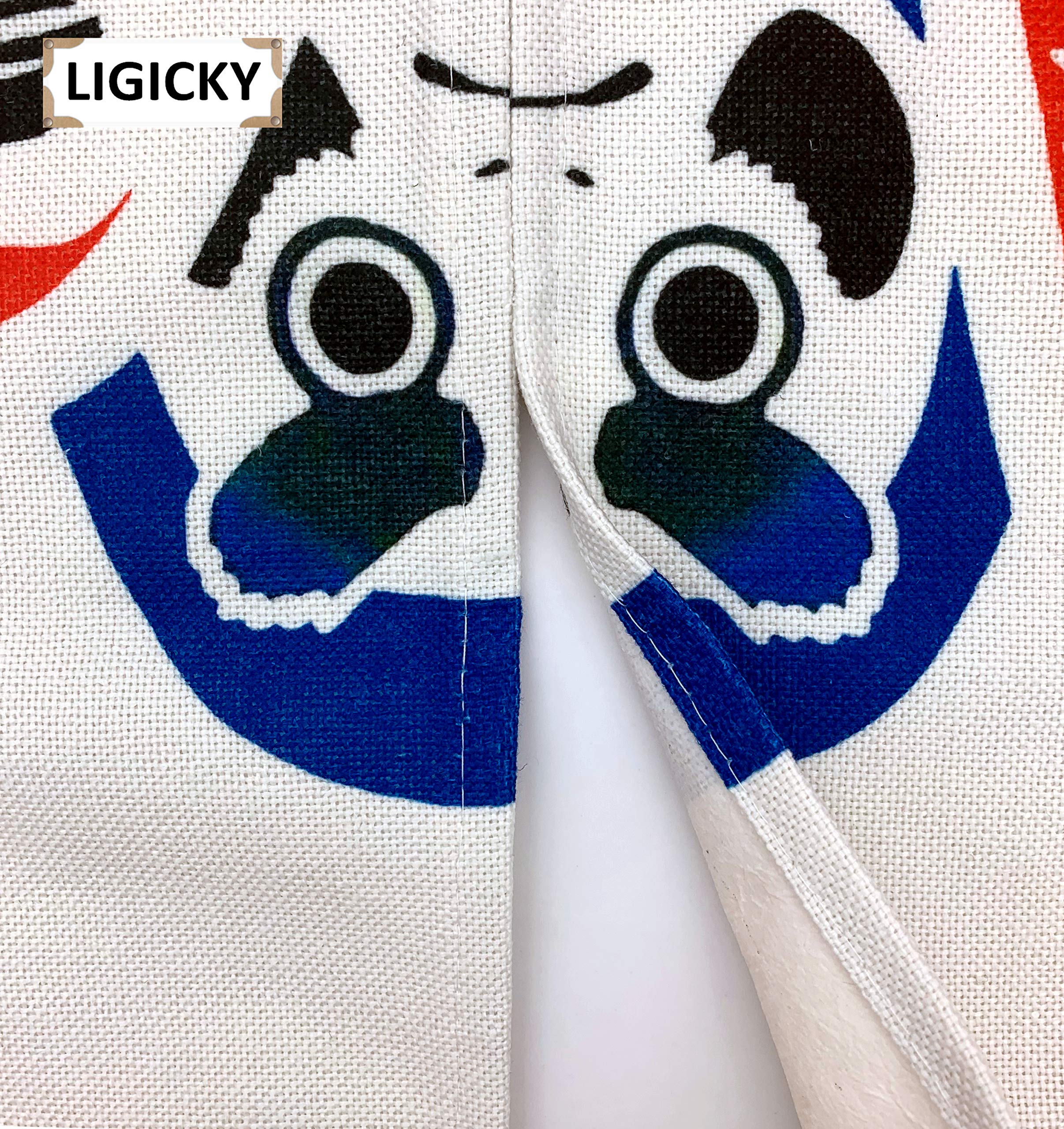 LIGICKY Noren japoński styl drzwi zasłona bawełniana lniana lalka Daruma nadruk obróbka okna drzwi gobelin do dekoracji wnętrz 80 cm szerokości x 110 cm długości