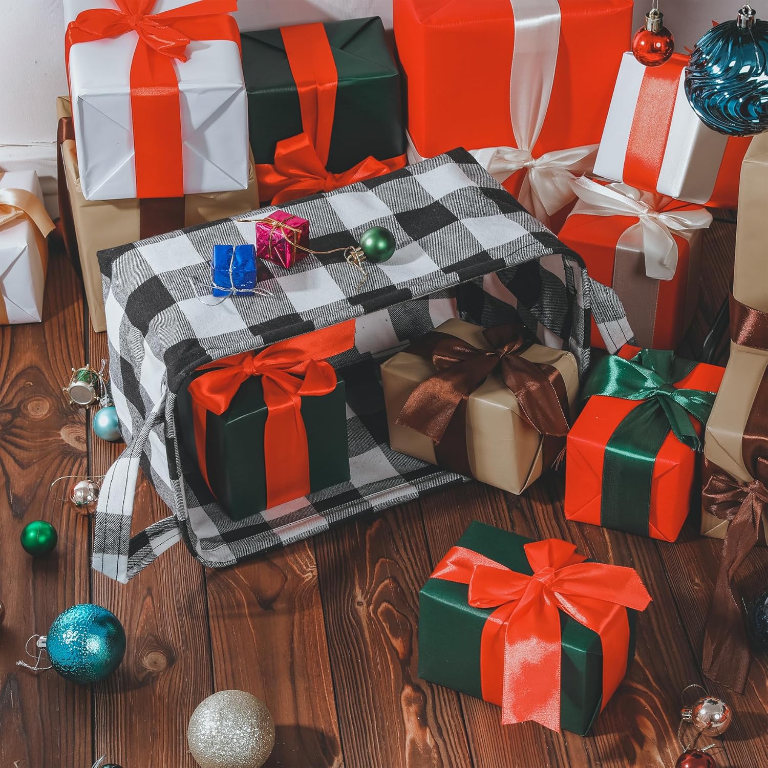 Buffalo Storage Basket - Black and White Foldable Storage Baskets, Buffalo Plaid Cube Storage Bins for Shelves, Home Office Organizer Containers for Closet, Towels, Drawers - 3 Pack