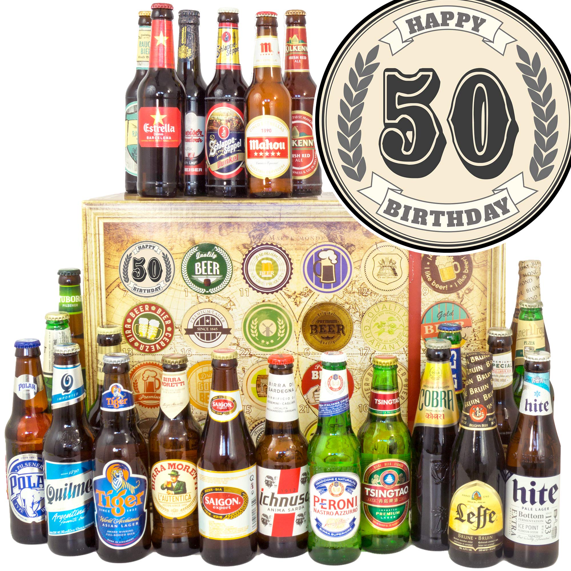 50. Geburtstag - 24 Biere aus aller Welt Geschenkset & Adventskalender