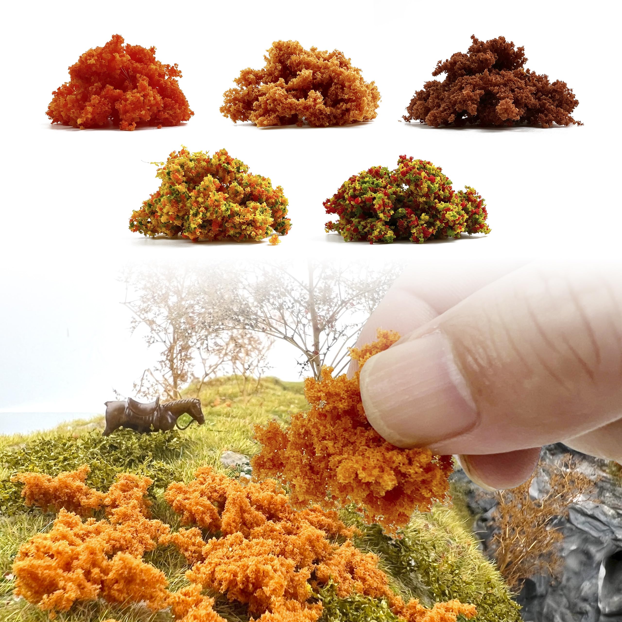 Sponge Shrub Foliage Model Railroad Scenery Kit, Hand Tearing Mini Tree Bush Cluster for Diorama, Fake Grass Powder for Crafts, Miniature Landscape Train Terrain Decoration, Ages 14+，Sponge 4