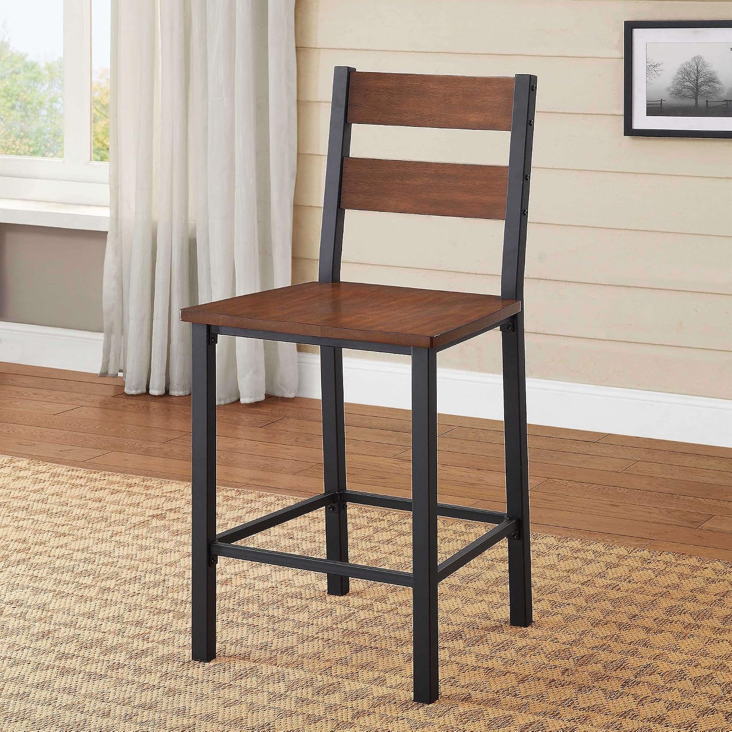 Counter Height Dining Set Table And 4 Chairs, Durable Metal Construction, Square Shape, Footrest, Ideal For Family Gathering And Evening, Kitchen, Oak Finish + Expert Guide