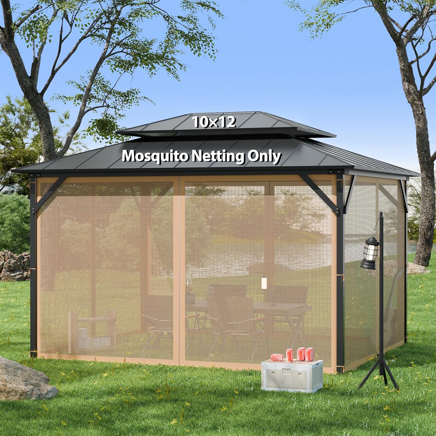 Gazebo Netting Replacement 10'x12', Universal Mosquito Netting Gazebo Mesh with Zipper, Screen Gazebo Canopy Net Panels Only, Outdoor Mosquito Netting for Gazebo Porch Camping Patio Garden Pergola