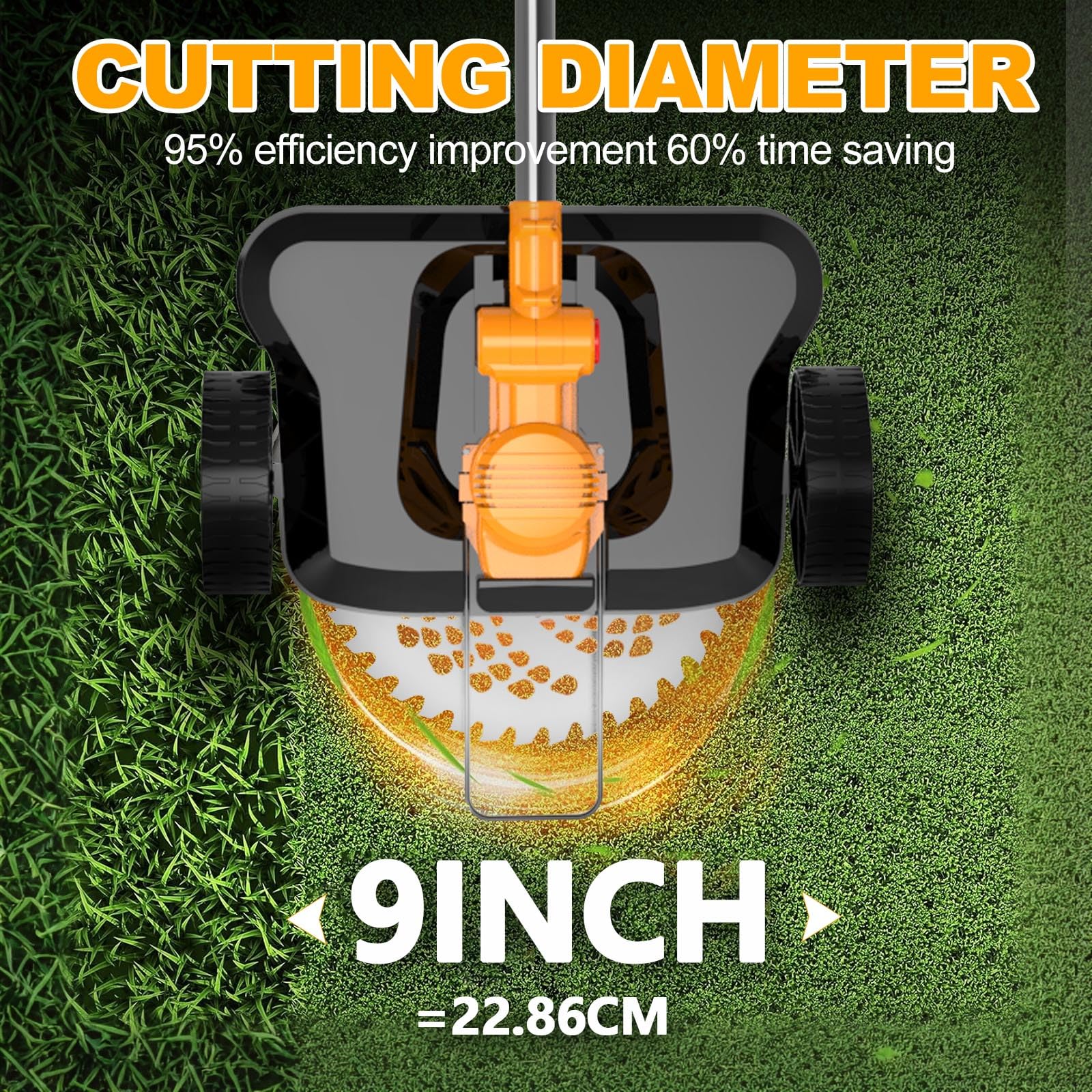 Rasentrimmer mit Akku und Unkrautbürste, Akku Rasentrimmer für Makita-Akkus mit 4 Klingentypen und 2 x 4.0Ah Bürstenlose Freischneider Akku für Garden Trimmen (Gelb)