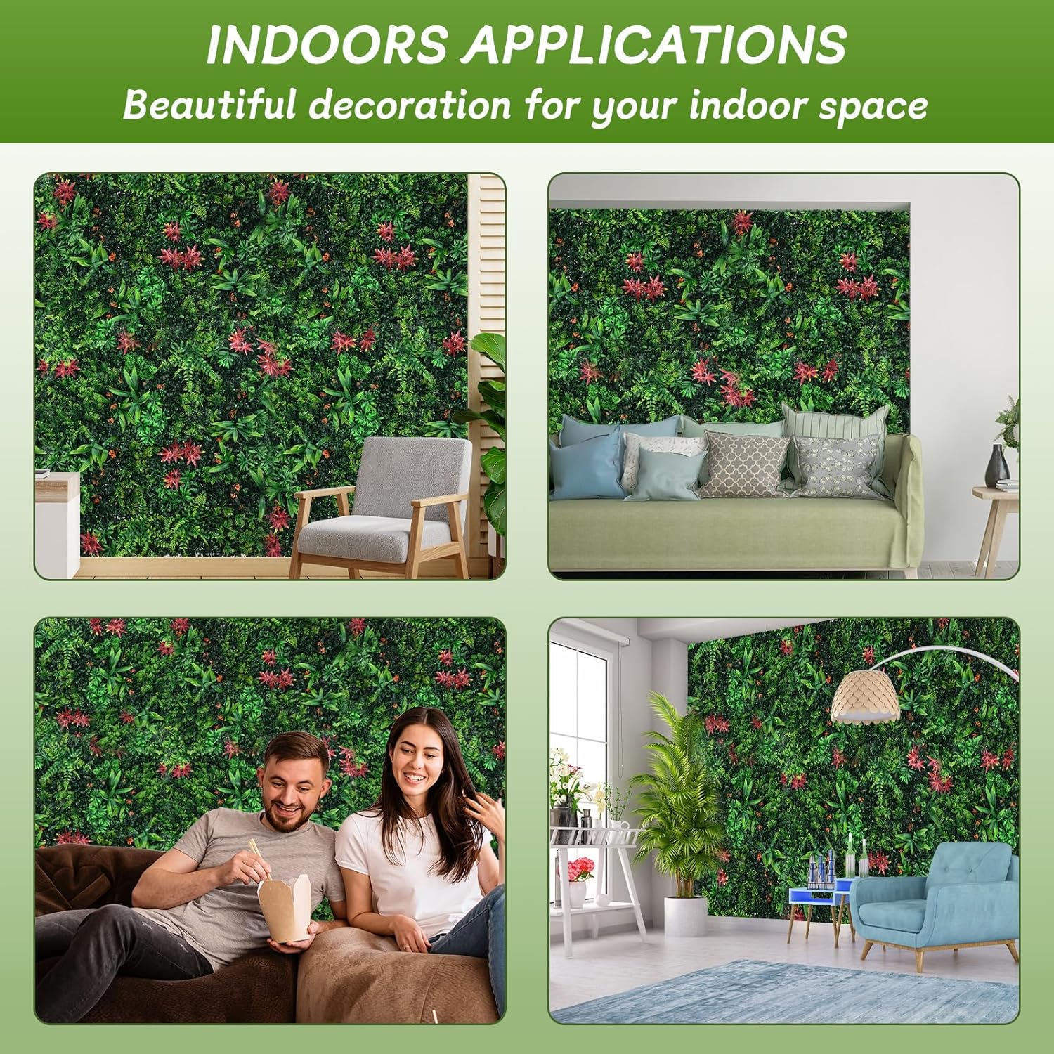 Grass Wall Panels 12 Pack 20"x20", Artificial Hedge Greenery Wall Backdrop, Plant Wall, UV Protected Privacy Fence Screen, Green Wall Decor for Outdoor Indoor Wedding Décor