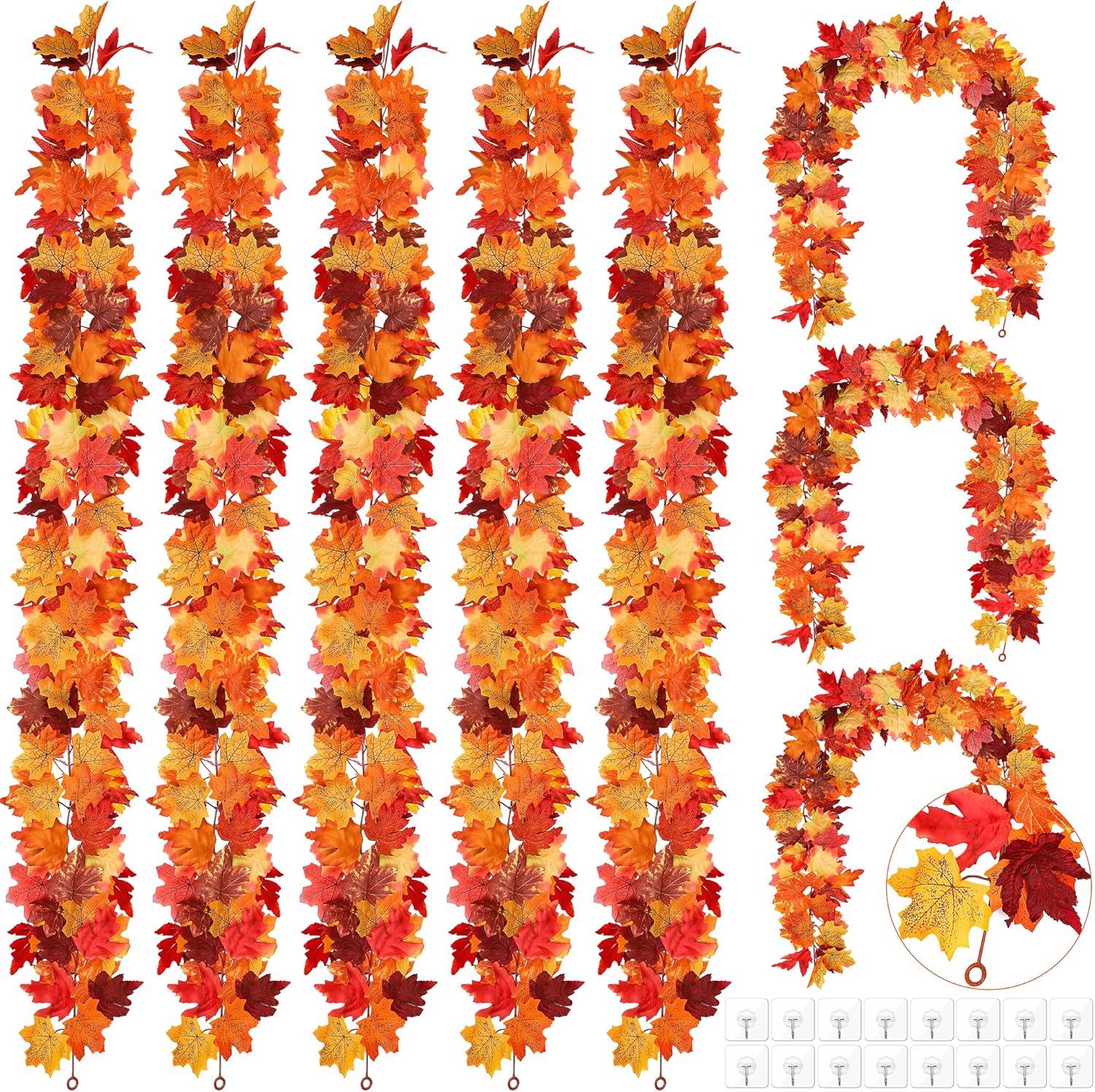 Fovths 8 Pieces Maple Leaves Garland 5.8ft/pc Artificial Fall Foliage Hanging Vine Colorful Autumn Decor for Wedding Thanksgiving Dinner Party