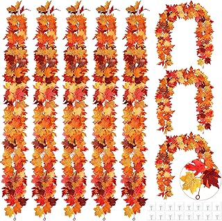 Fovths 8 Pieces Fall Maple Leaves Garland 5.8ft/pc Artificial Foliage Ga...
