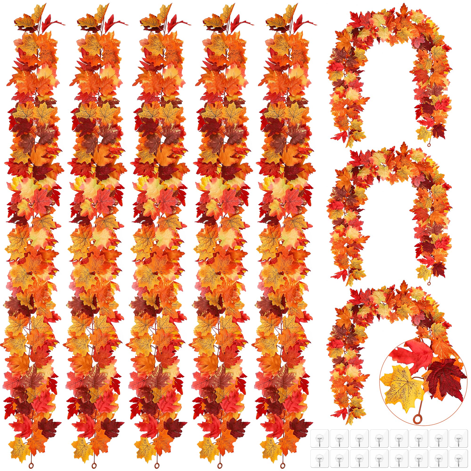 Guirlande de feuilles d'érable automne Fovths lot de 8 de 1,8m pour décoration de saison