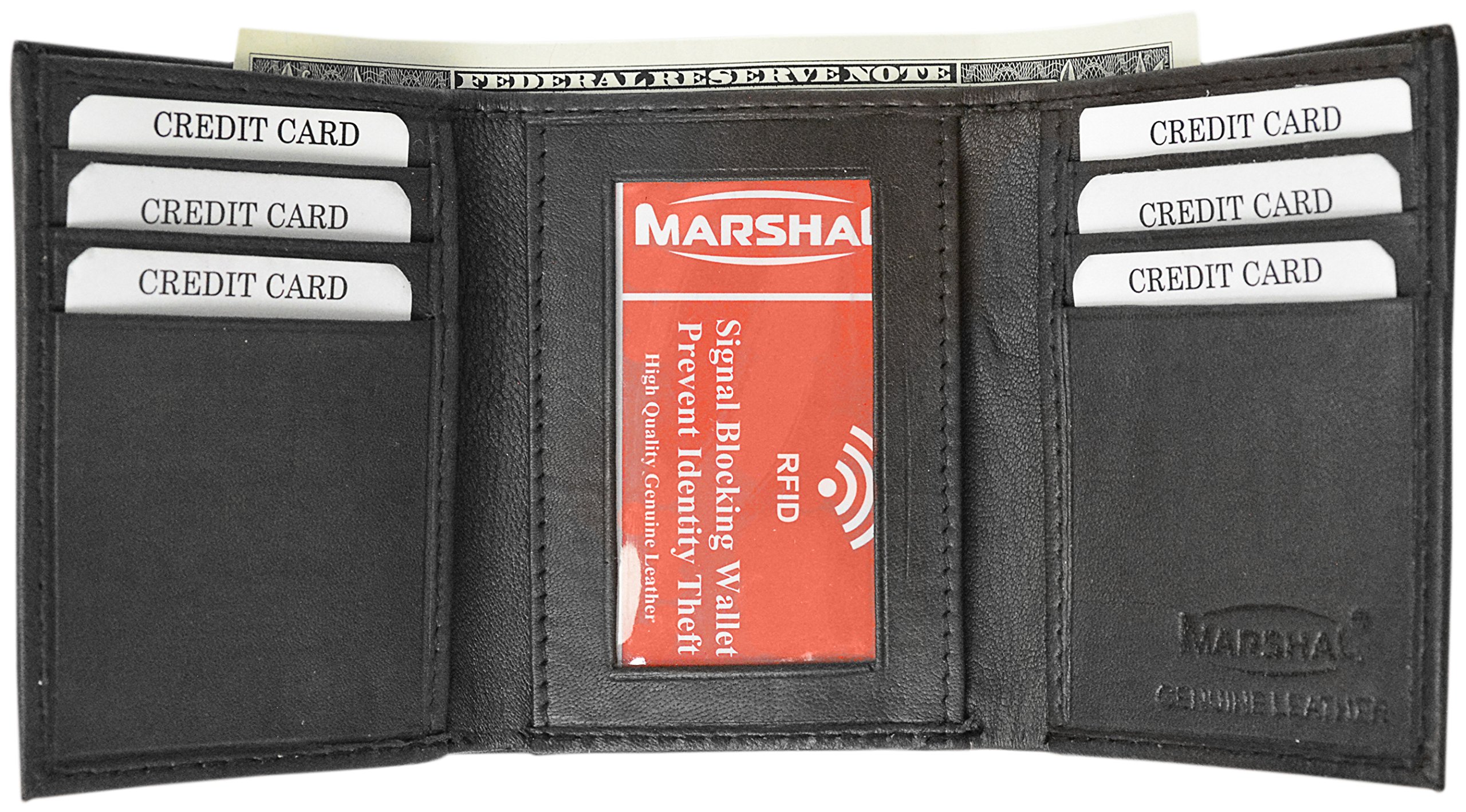 Marshal® Wallet RFID Blocking Men's Leather Slim Trifold Wallet (Black)