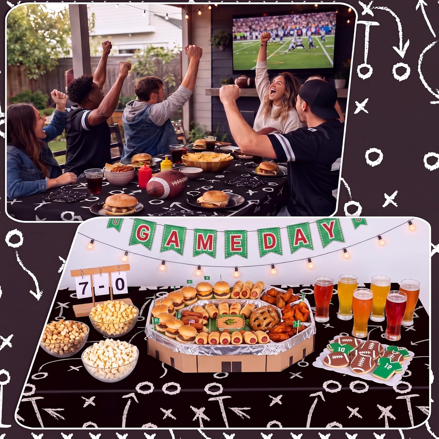 Qinyoung 4 Pack Black Football Tablecloths Party Decorations, 54 x 108 Inch