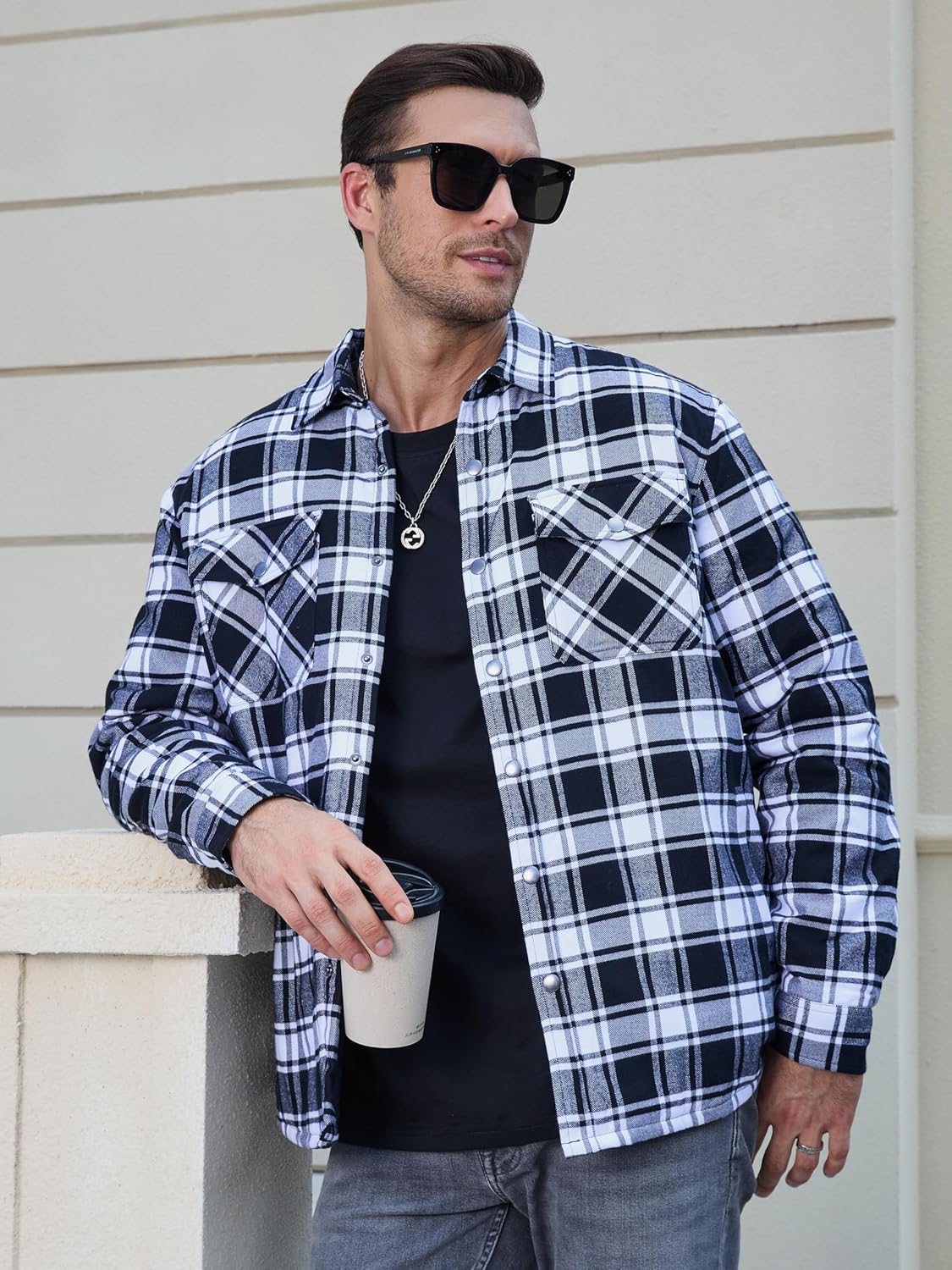 TACVASEN Men's Flannel Shirt Quilted Lined Theraml Winter Coat Button Down Insulated Flannel Shirts Jacket - Image 3