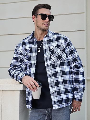 Miniatura 4 de TACVASEN Chaqueta tipo camisa de franela para hombre, con forro acolchado y manga larga con botones