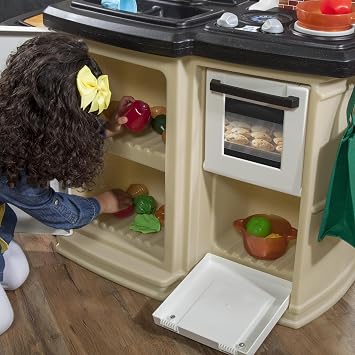 Step2 Great Gourmet Kids Kitchen Playset, Indoor/Outdoor Kitchenette, Interactive Play with Lights and Sounds, Made of Durable Plastic, Includes 33 Piece Toy Accessories, Toddlers 3+ Years Old, Tan