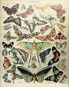 MyPuzzle Vintage Butterflies Jigsaw - 100-Piece Premium Art Puzzle With Adolphe Millot Poster