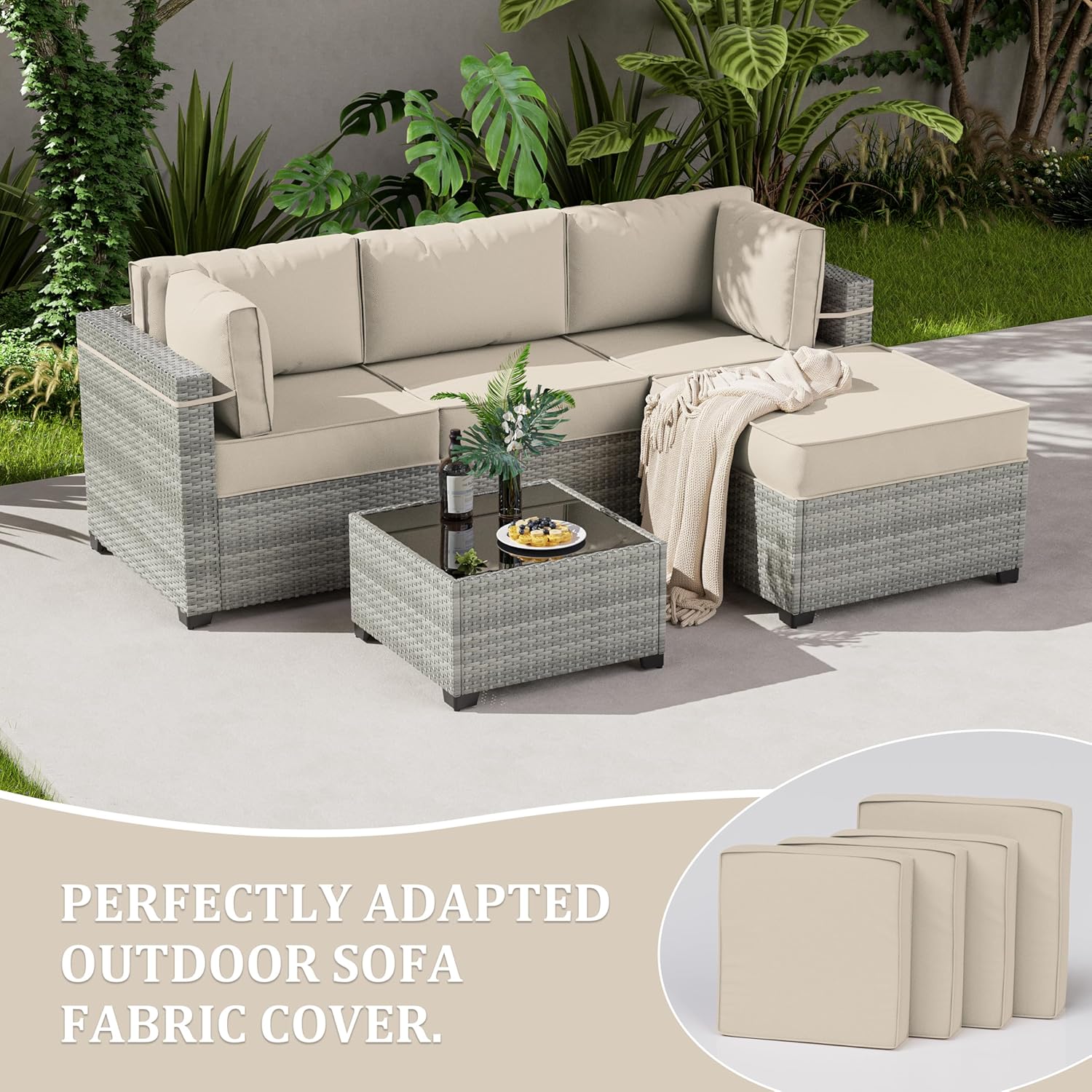 9 Pcs Outdoor Patio Cushions Covers Replacement Waterproof with Zipper for 5 Pcs Patio Furniture Set, Covers Only