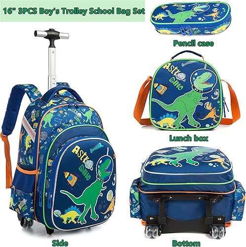 Miniatura 3 de Egchescebo Mochila con ruedas para niños, 3 unidades, con ruedas, carrito con ruedas, Azul-konglong, Mochilas de viaje