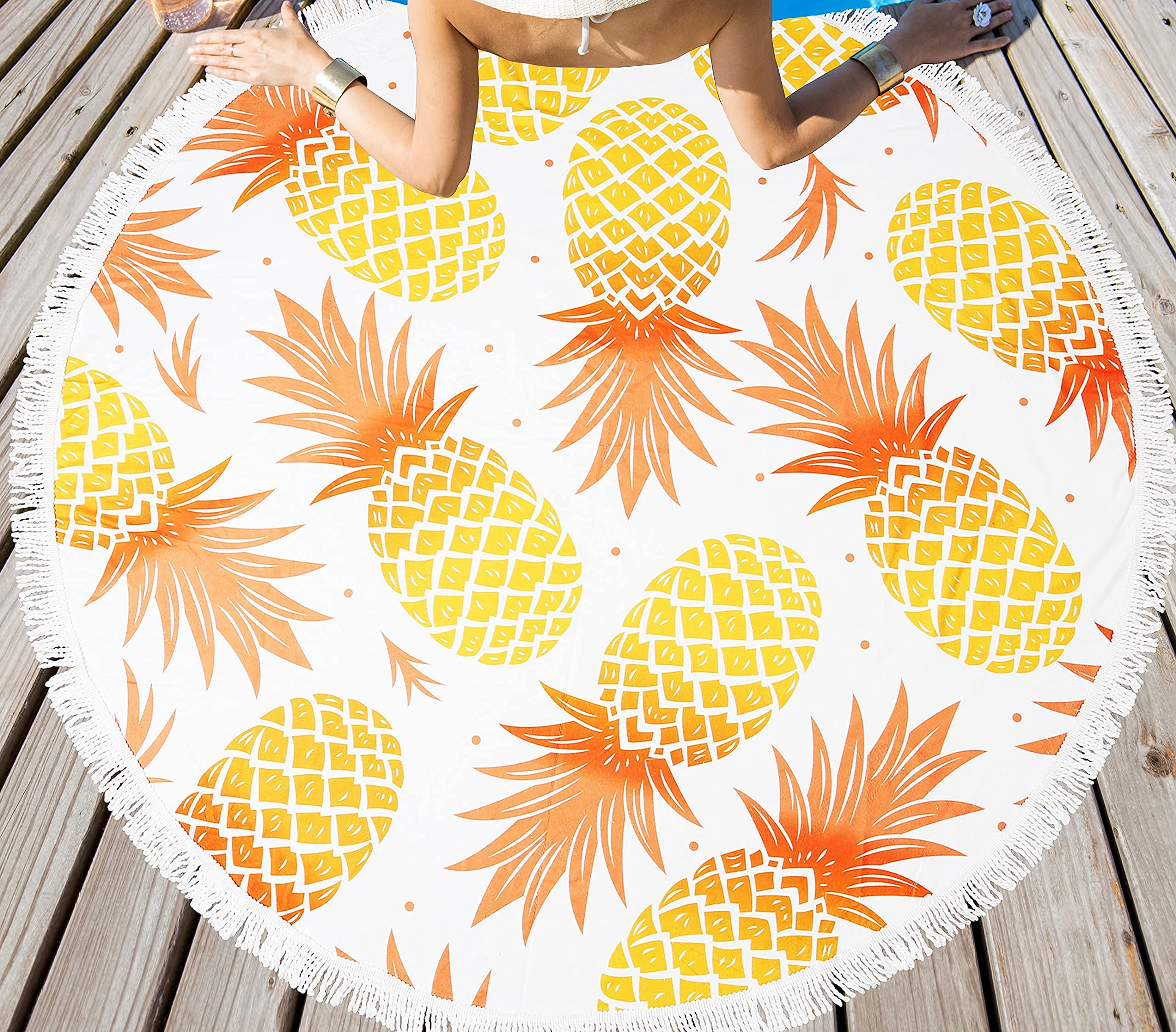 LIVILAN Large Circle Beach Towel Blanket, Thick Soft Quick Dry Pineapple Beach Towels Table Cloth Throw Mat Tapestry, 59"