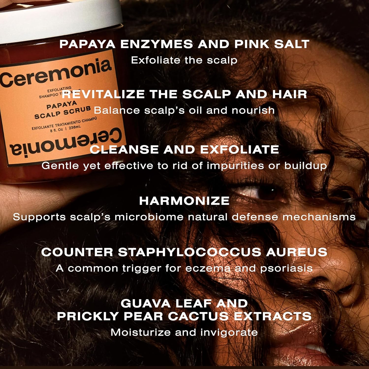 Ceremonia Papaya Scalp Scrub Exfoliating Shampoo Treatment with Papaya Enzymes, Pink Salt Detox (8 Fl Oz)