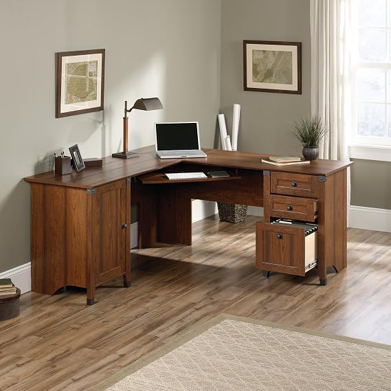 Sauder Carson Forge Corner Computer Desk, Rustic Vintage L-Shaped Desk, in Washington Cherry