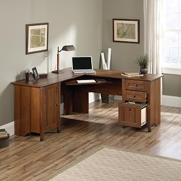 Sauder Carson Forge Corner Computer Desk, Rustic Vintage L-Shaped Desk, in Washington Cherry