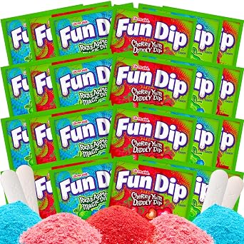 Fun Dip Candy Bulk - Cherry Yum & Razz Apple Flavors - Party Favor Candy, Fun Size Candy, Candy Individually Wrapped, Party Candy 24 count, 0.43 oz each - Includes World of Candy Sticker