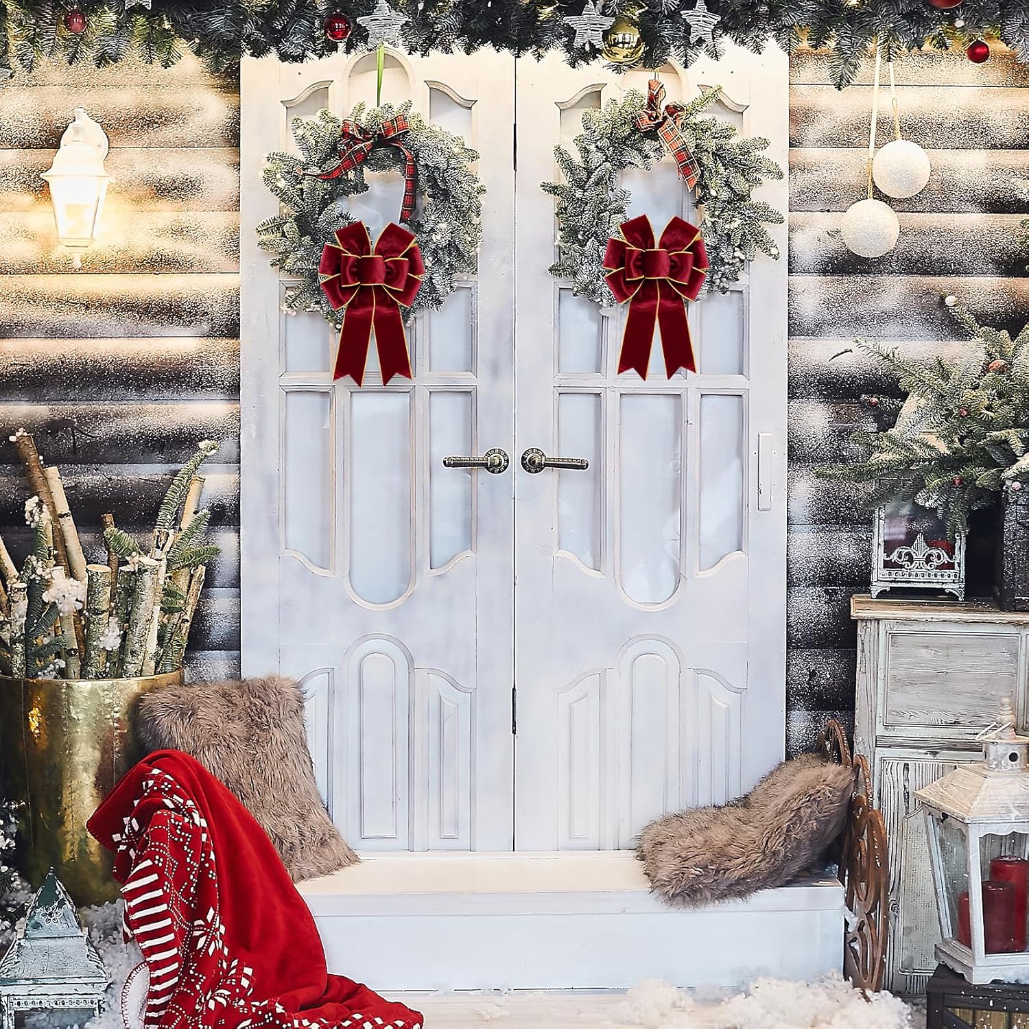 2pcs Christmas Wreath Bows, Burgundy Velvet Bow for Wreath Golden Edged Vintage Xmas Crafts Decorative Ornament Bow for Indoor Outdoor Christmas Wedding Holiday Party Decorations - Image 5