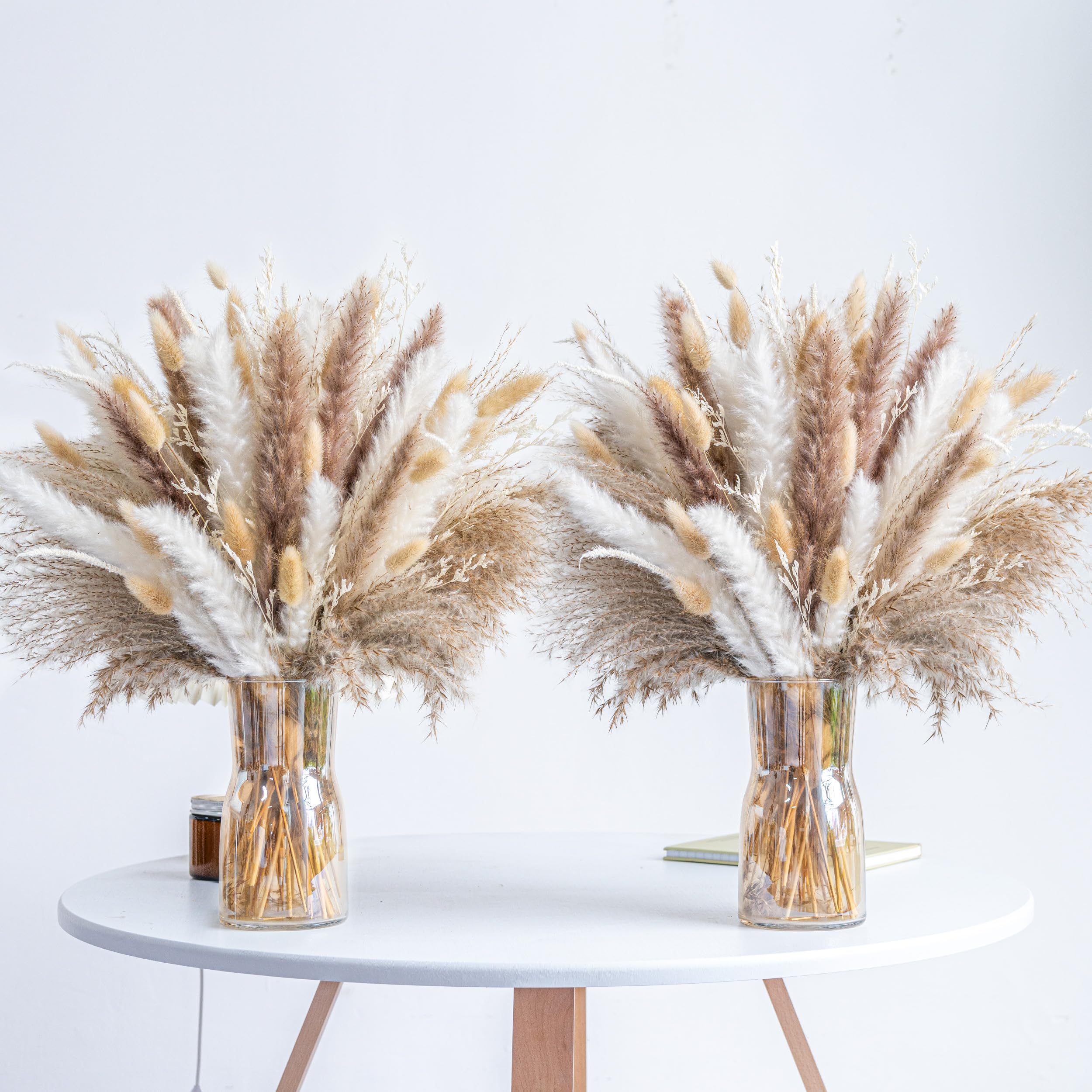 300PCS Natural Dried Pampas Grass Boho Home Decor Bouquet Phragmites Dried Flowers Bouquet for Wedding Floral Arrangements Home