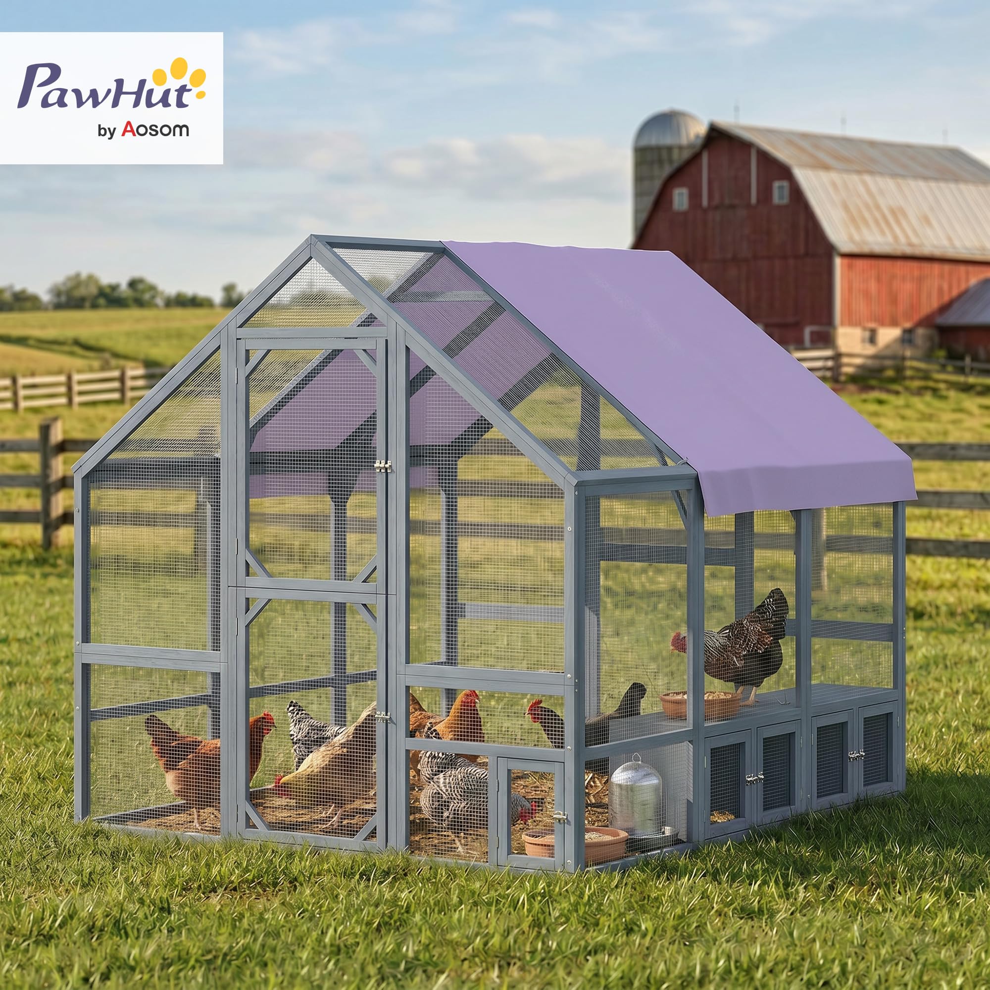 PawHut Hühnerstall 4㎡ für 8-10 Hühner ca.2,11 x 1,87 x 1,86 m Dunkelgrau